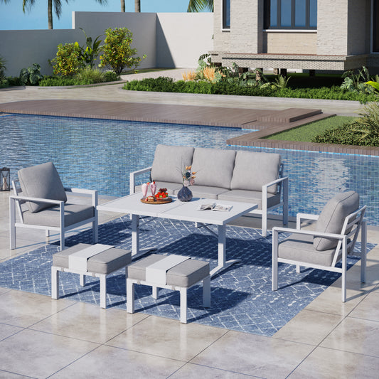 Captiva Designs 6pc Designs Aluminum Outdoor Patio Conversation Set with Coffee Table