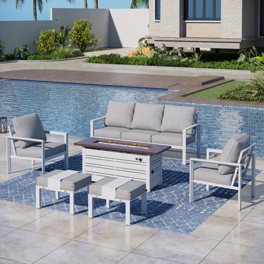 Captiva Designs 6pc Aluminum Outdoor Patio Fire Pit Set with Ottoman