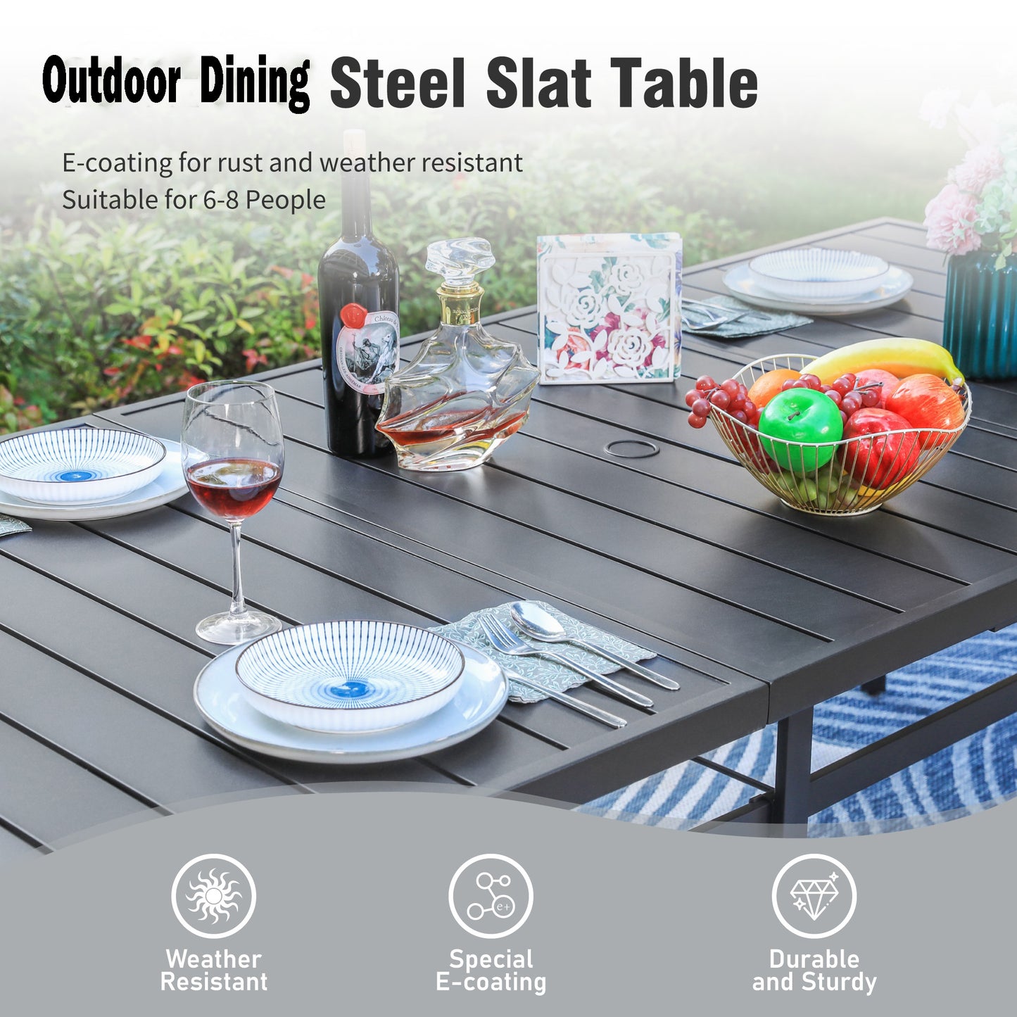 Captiva Designs 9pc Patio Dining Extendable Steel Rectangle Table & Rattan Metal Fixed Chairs & Swivel Arm Chairs