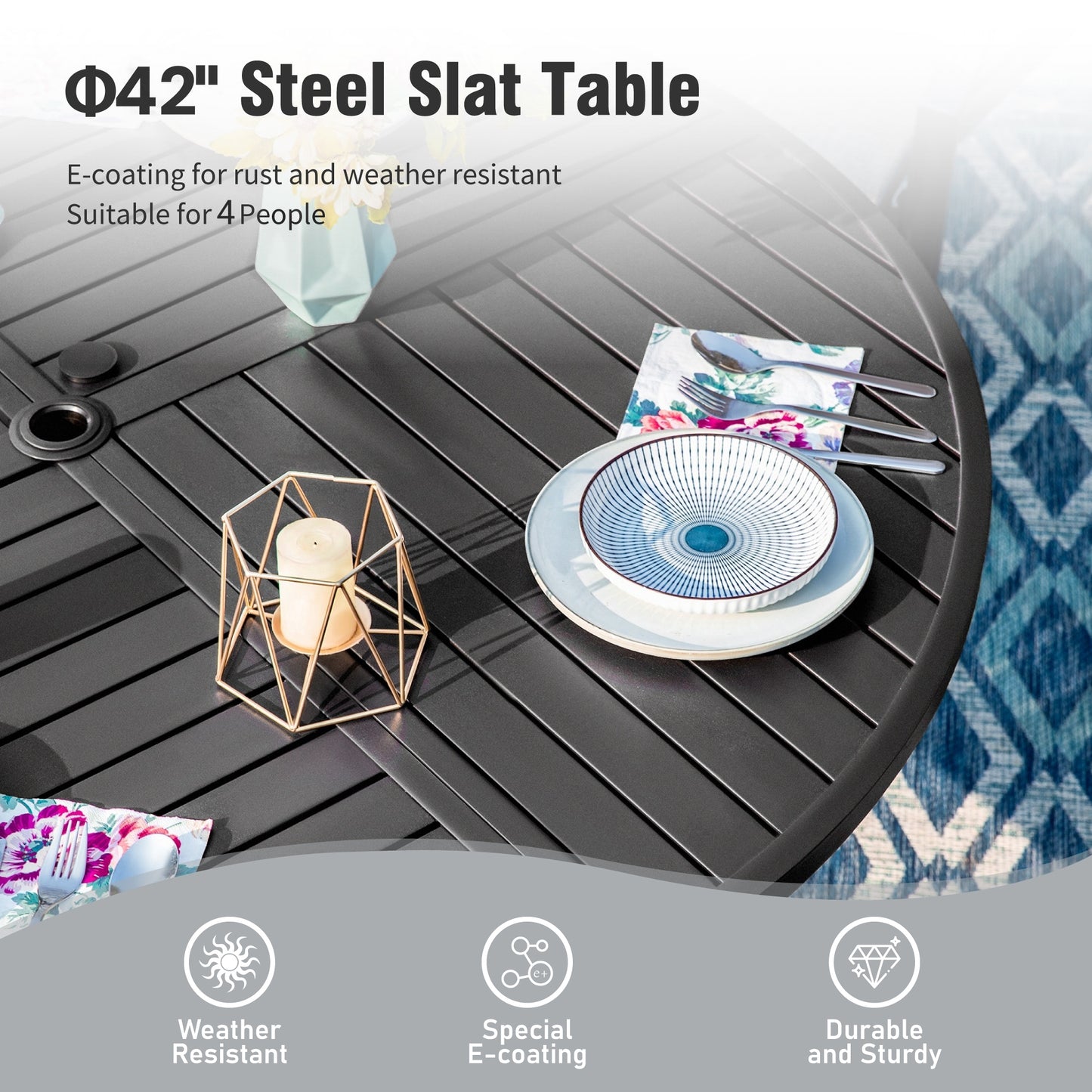 Captiva Designs 5pc Outdoor Patio Steel Dining Table & Metal Chairs with Stripe Back