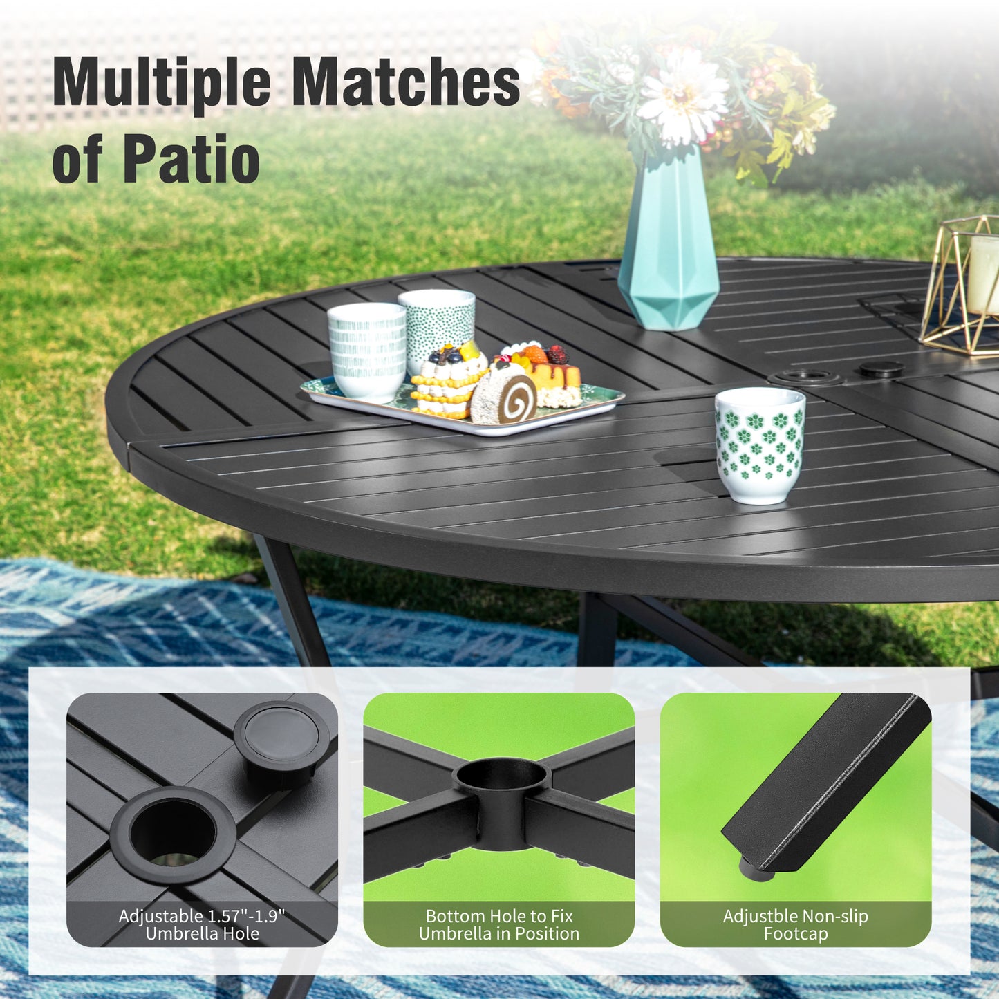 Captiva Designs 5pc Outdoor Patio Steel Dining Table & Metal Chairs with Stripe Back