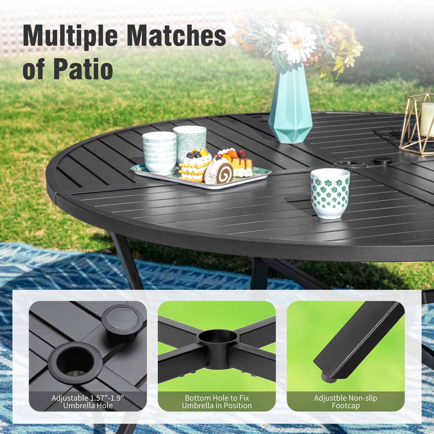 Captiva Designs 7pc Outdoor Patio Dining Set with Steel Table & Metal Chairs with Stripe Back