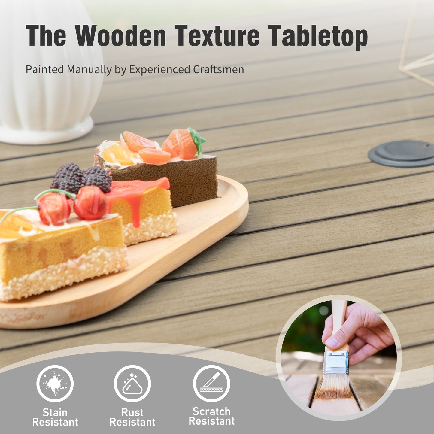 Captiva Designs 5pc Outdoor Wood-look Square Dining Steel Table & Swivel Sling Metal Chairs