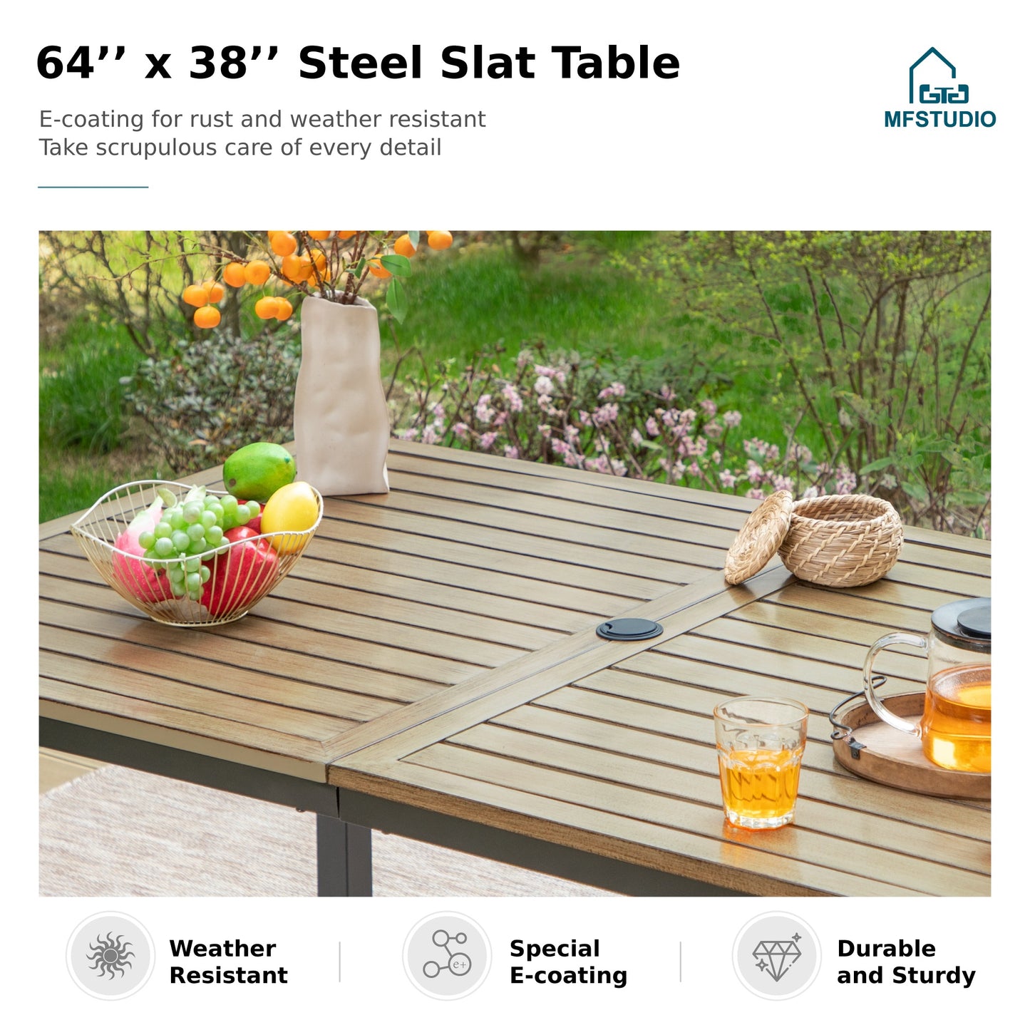 MFSTUDIO Patio Dining Set for 6, Patio Table and Chairs Set with Umbrella Hole, 7 Piece Outdoor Dining Set for Deck Backyard Garden