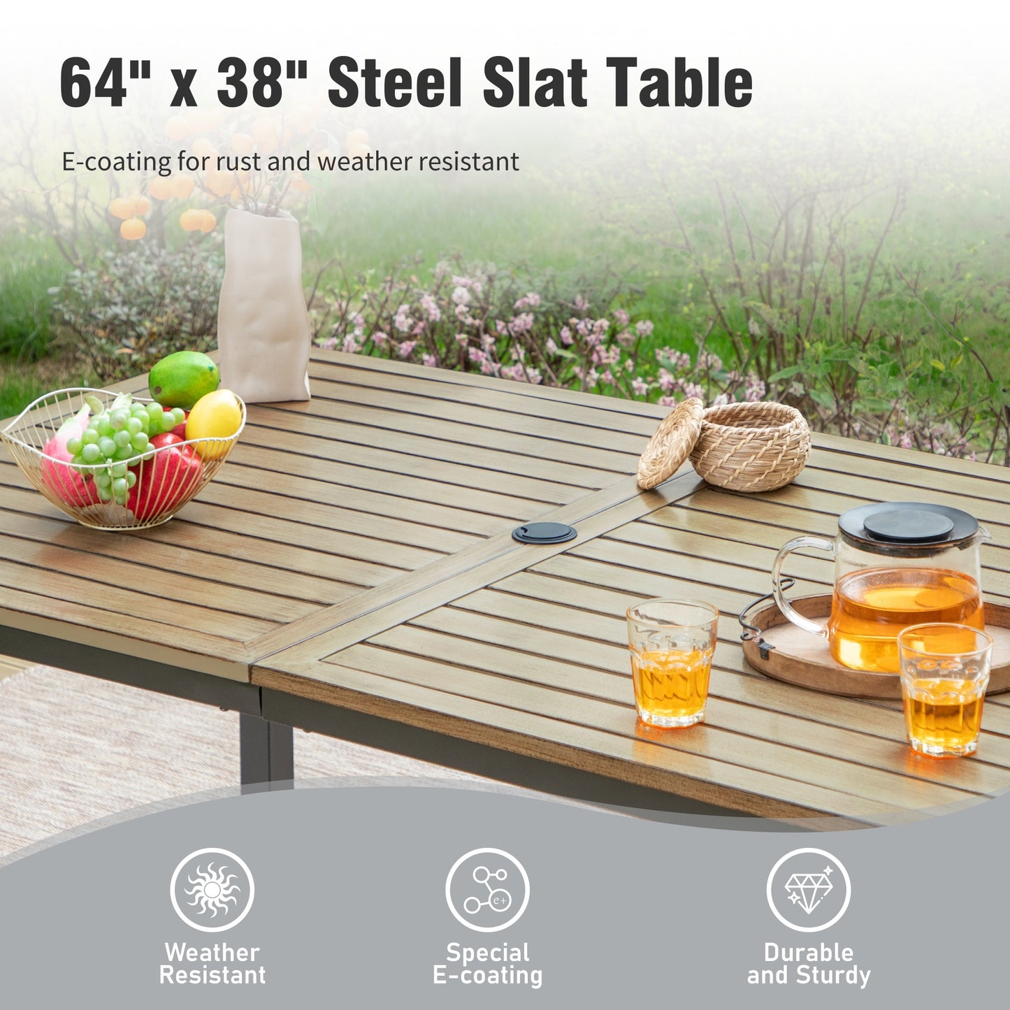 Captiva Designs 7pc Outdoor Patio Dining Set with Steel Table & Metal Chairs with Stripe Back