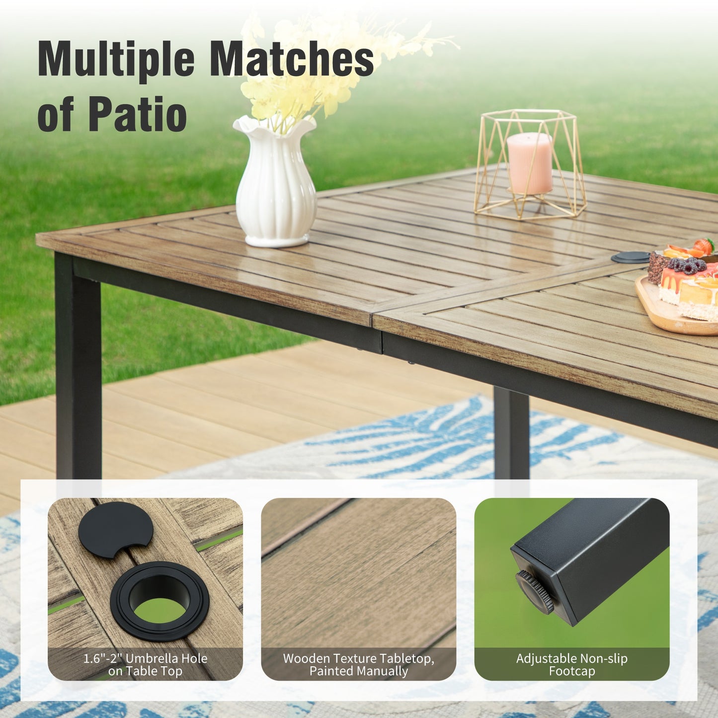 Captiva Designs 7pc Outdoor Patio Dining Set with Steel Table & Metal Chairs with Stripe Back