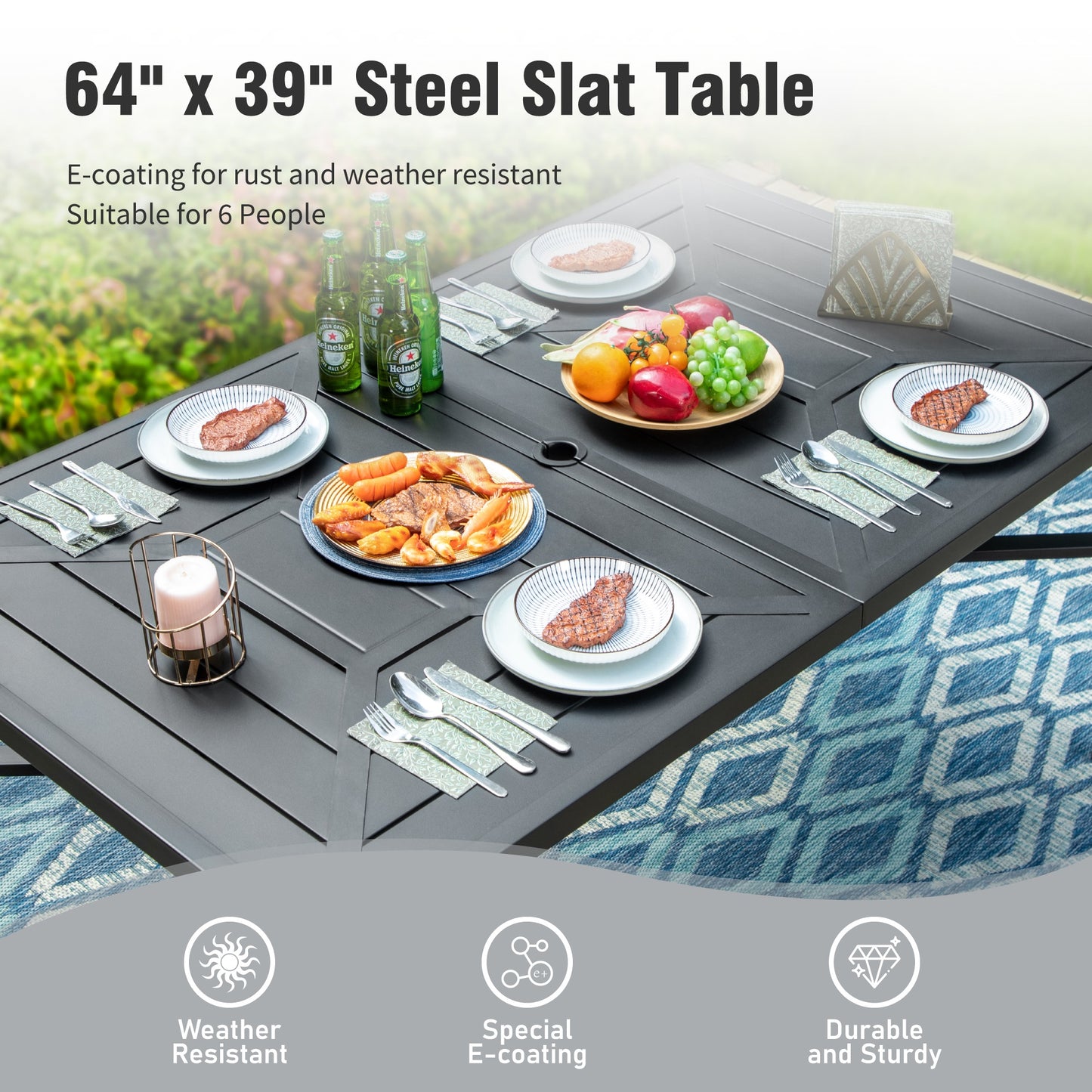 Captiva Designs 7pc Outdoor Dining Rectangle Table & Breathable Quick-dry Sling Chairs