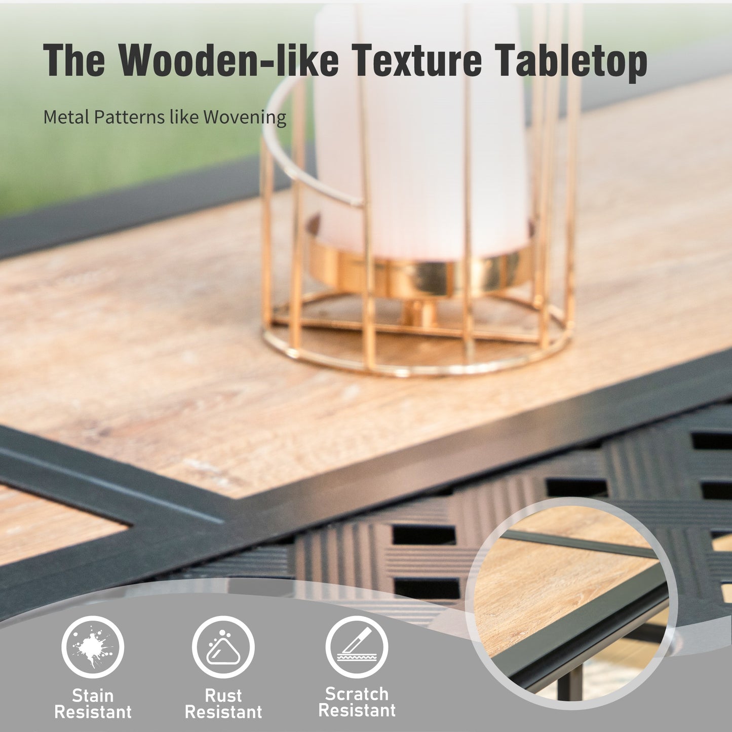 Captiva Designs 7pc Outdoor Patio Dining Set with Steel Table & Metal Chairs with Stripe Back