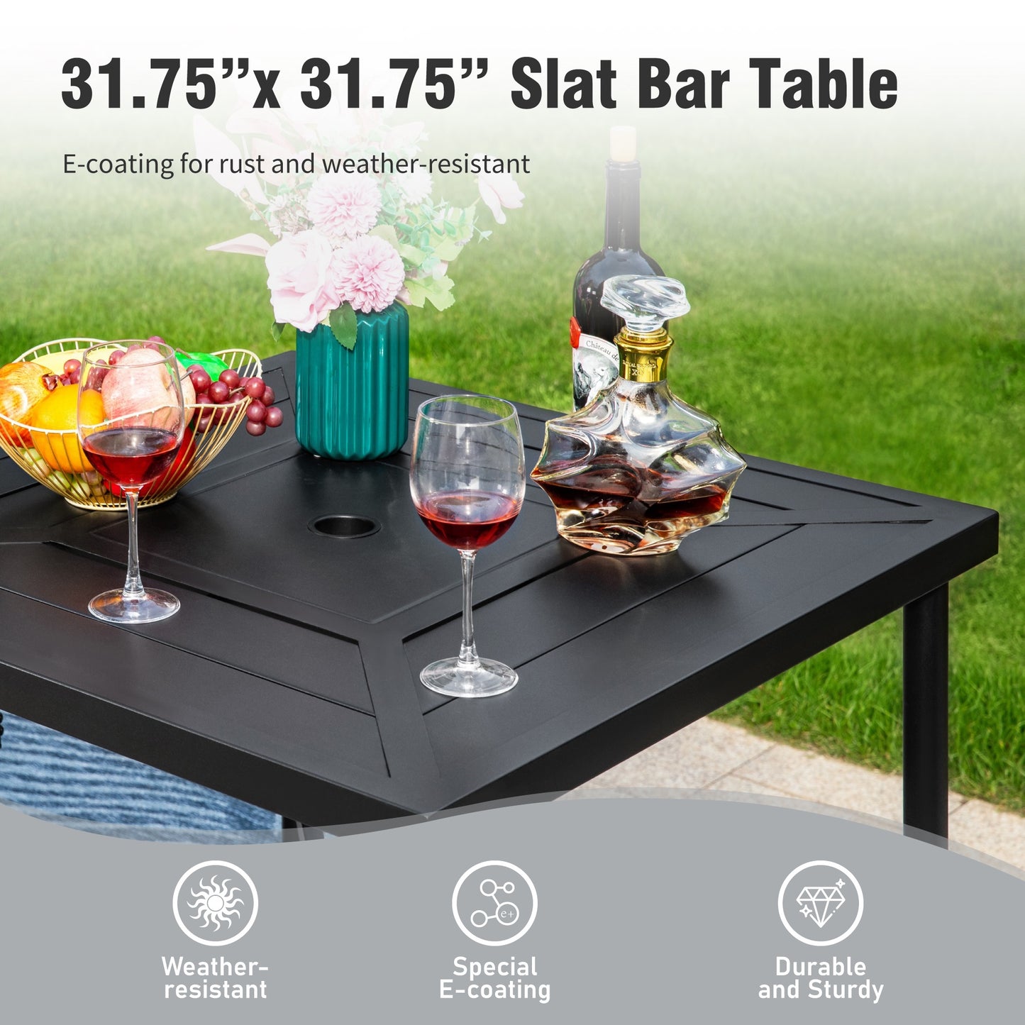 Captiva Designs 3pc Outdoor Patio Metal Bar Height Table & Bar Swivel Chair with Cushion and Armrest