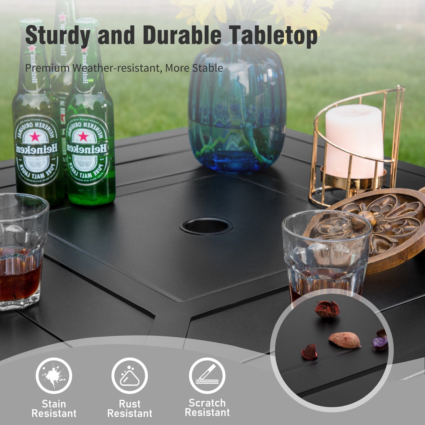 Captiva Designs 3pc Outdoor Patio Geometry Square Steel Bar Table & High Bar Swivel Stools