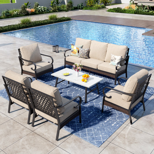 Captiva Designs 6 Piece All Weather Wicker Metal Patio Outdoor Furniture Conversation Set