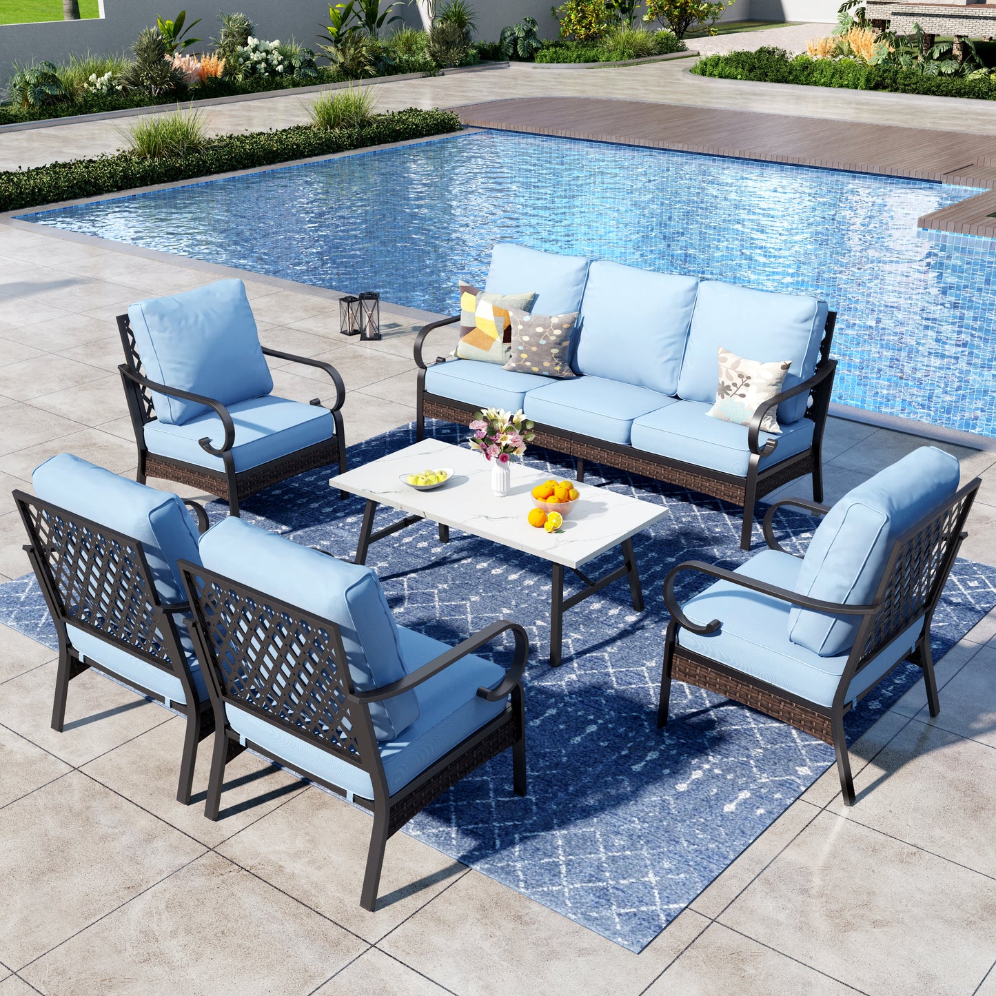 Captiva Designs 6 Piece All Weather Wicker Metal Patio Outdoor Furniture Conversation Set