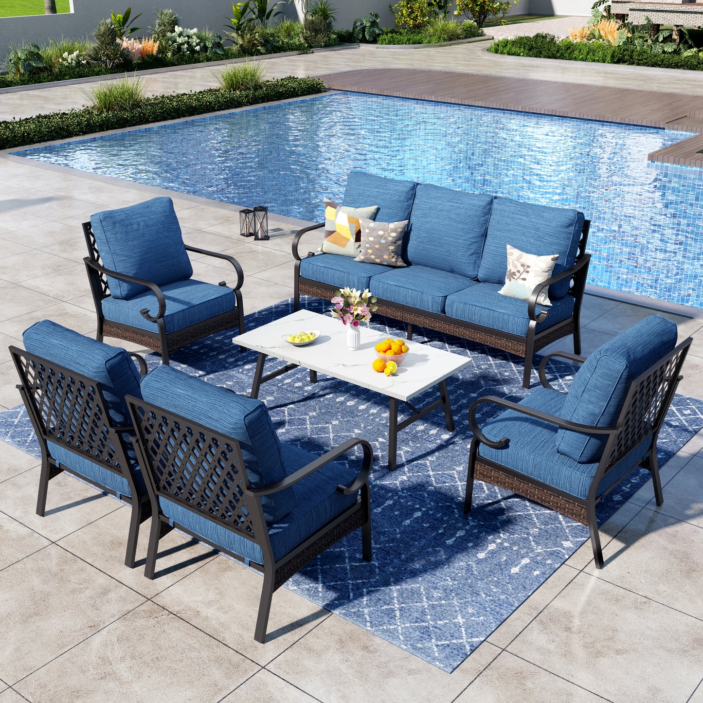 Captiva Designs 6 Piece All Weather Wicker Metal Patio Outdoor Furniture Conversation Set