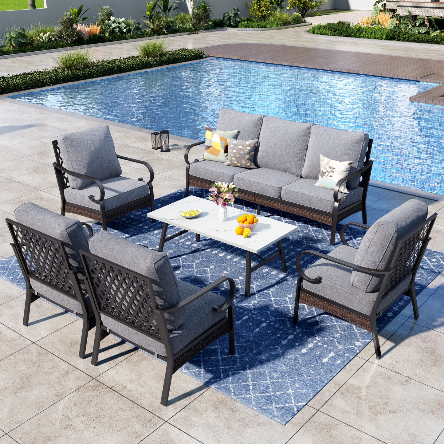Captiva Designs 6 Piece All Weather Wicker Metal Patio Outdoor Furniture Conversation Set