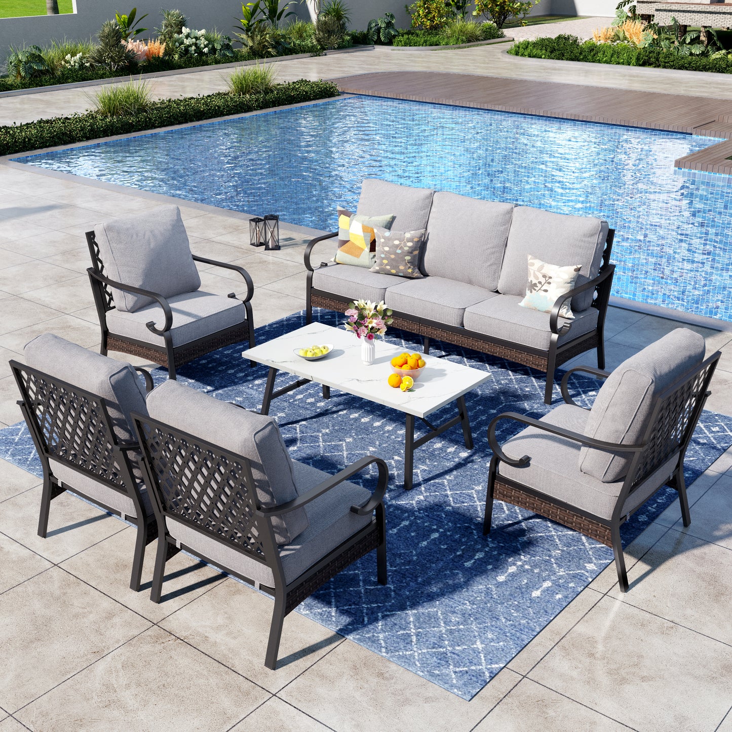 Captiva Designs 6 Piece All Weather Wicker Metal Patio Outdoor Furniture Conversation Set