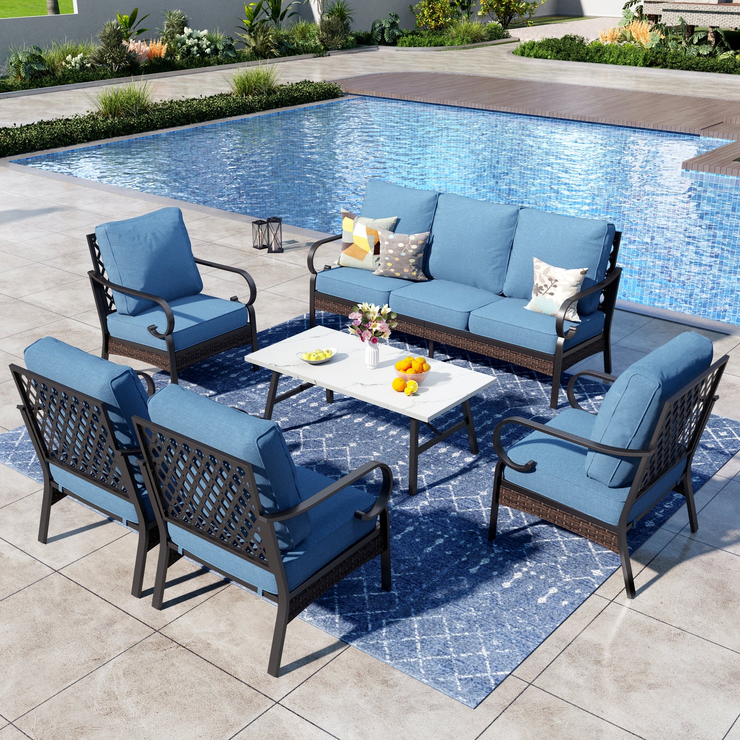 Captiva Designs 6 Piece All Weather Wicker Metal Patio Outdoor Furniture Conversation Set