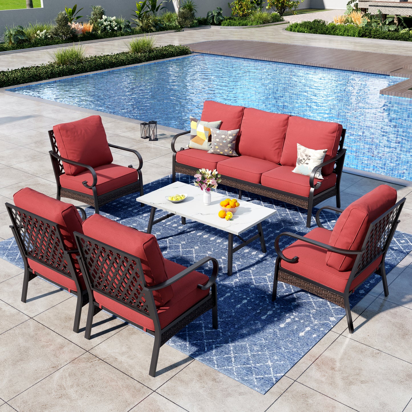 Captiva Designs 6 Piece All Weather Wicker Metal Patio Outdoor Furniture Conversation Set