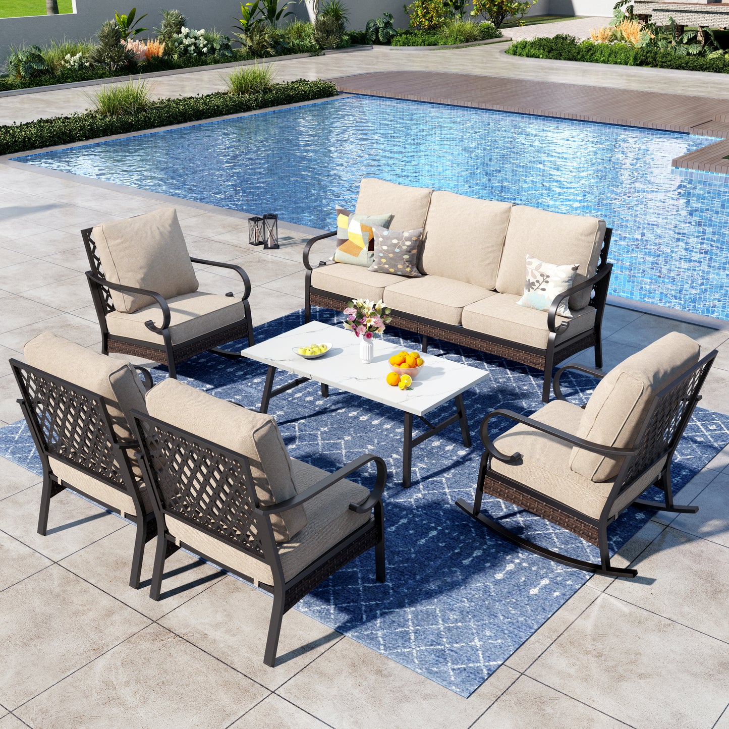 Captiva Designs 6 Piece All Weather Wicker Metal Patio Outdoor Furniture Conversation Set