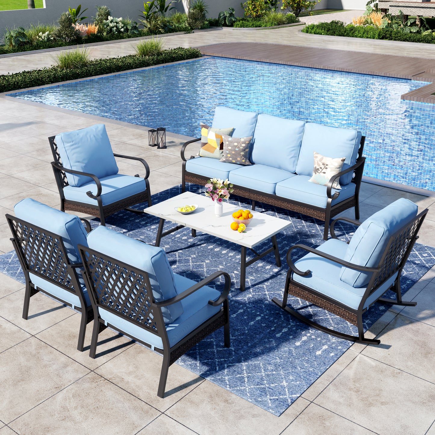 Captiva Designs 6 Piece All Weather Wicker Metal Patio Outdoor Furniture Conversation Set