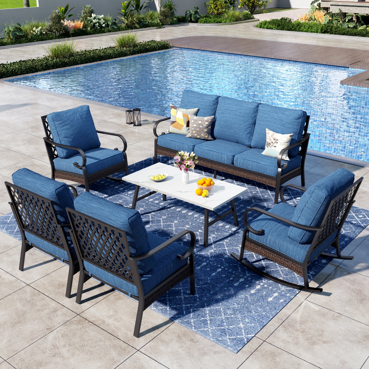 Captiva Designs 6 Piece All Weather Wicker Metal Patio Outdoor Furniture Conversation Set