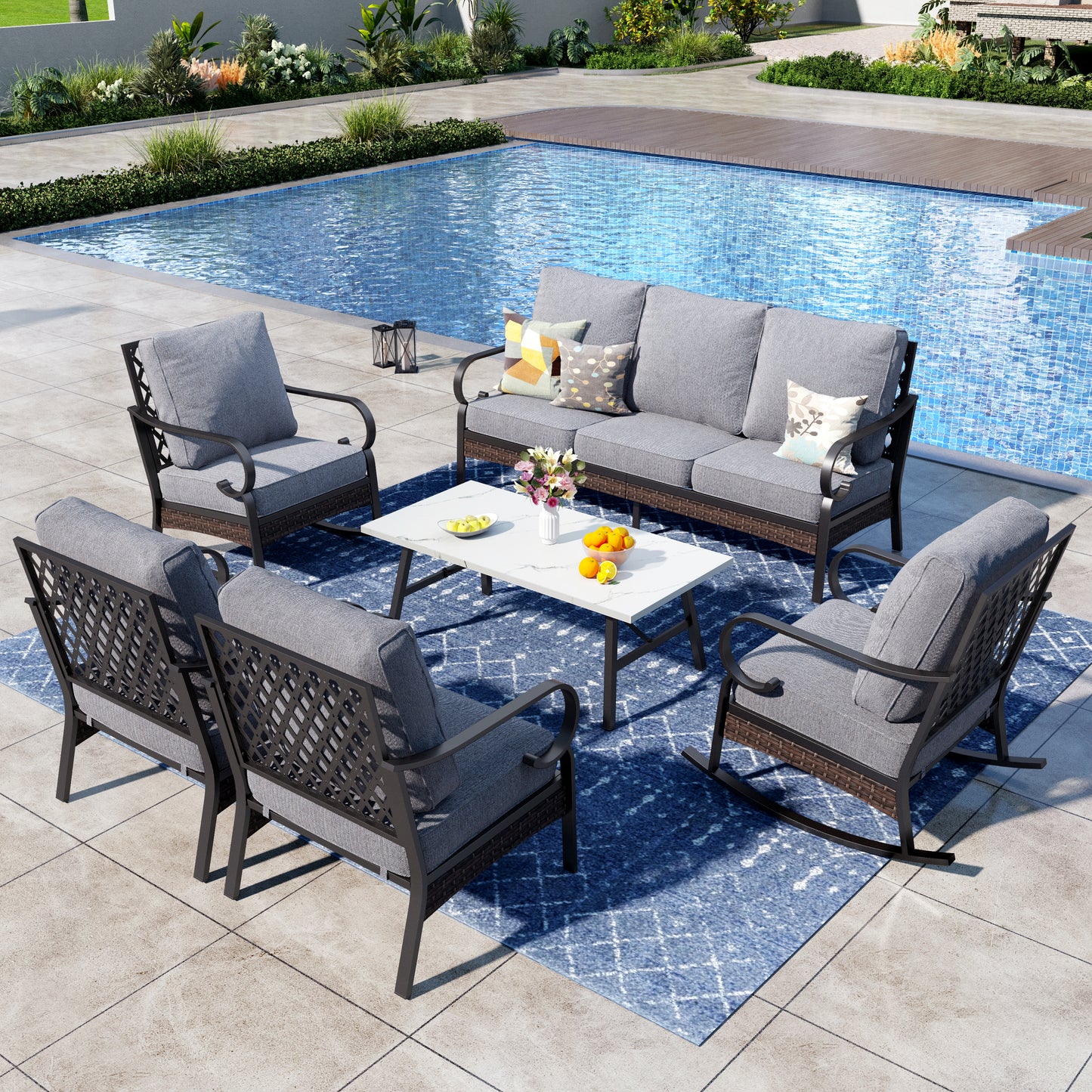 Captiva Designs 6 Piece All Weather Wicker Metal Patio Outdoor Furniture Conversation Set