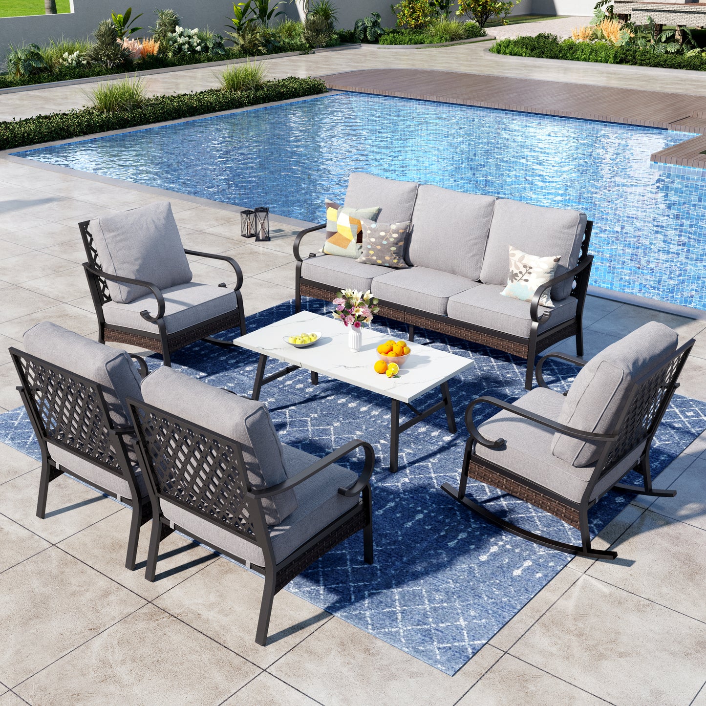 Captiva Designs 6 Piece All Weather Wicker Metal Patio Outdoor Furniture Conversation Set