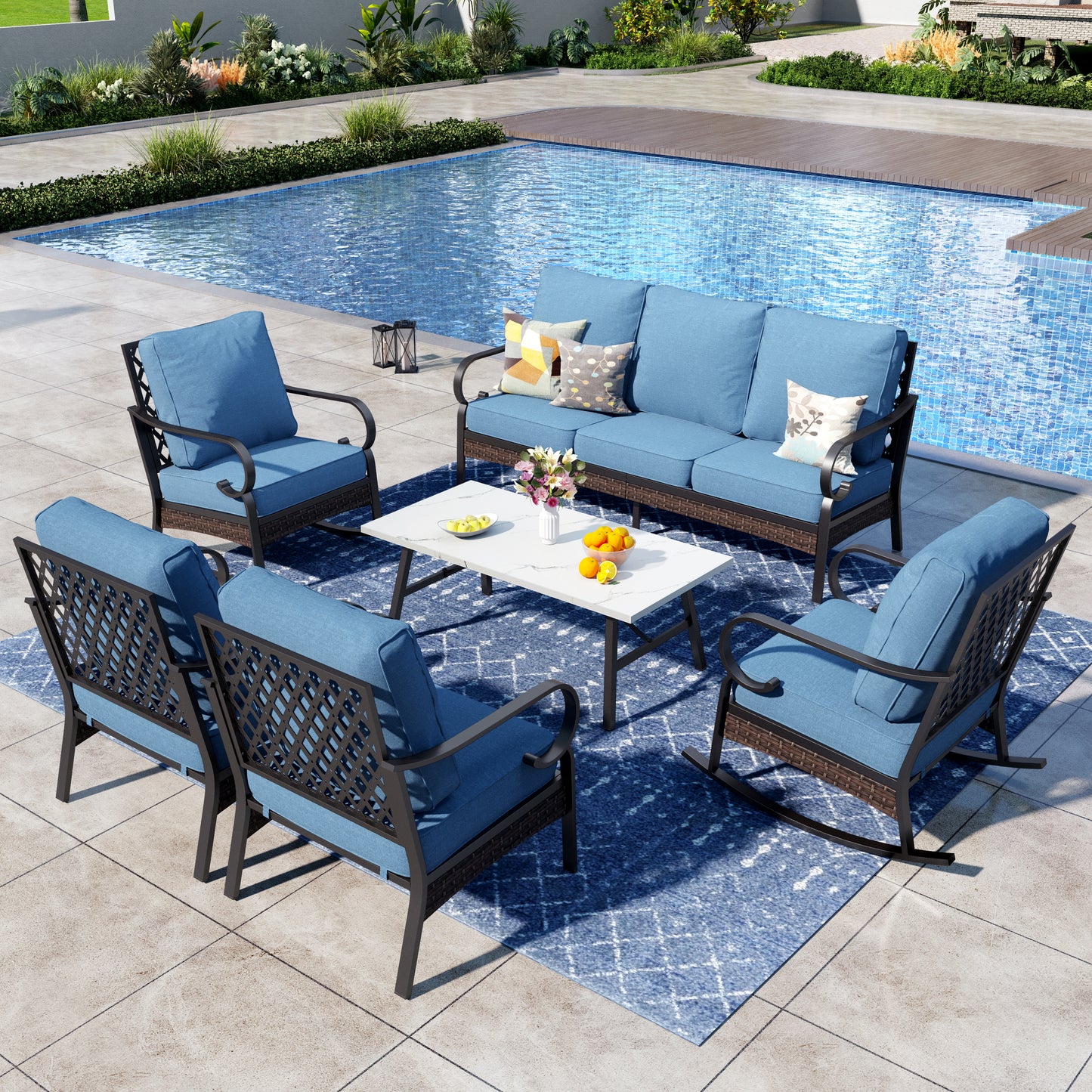 Captiva Designs 6 Piece All Weather Wicker Metal Patio Outdoor Furniture Conversation Set