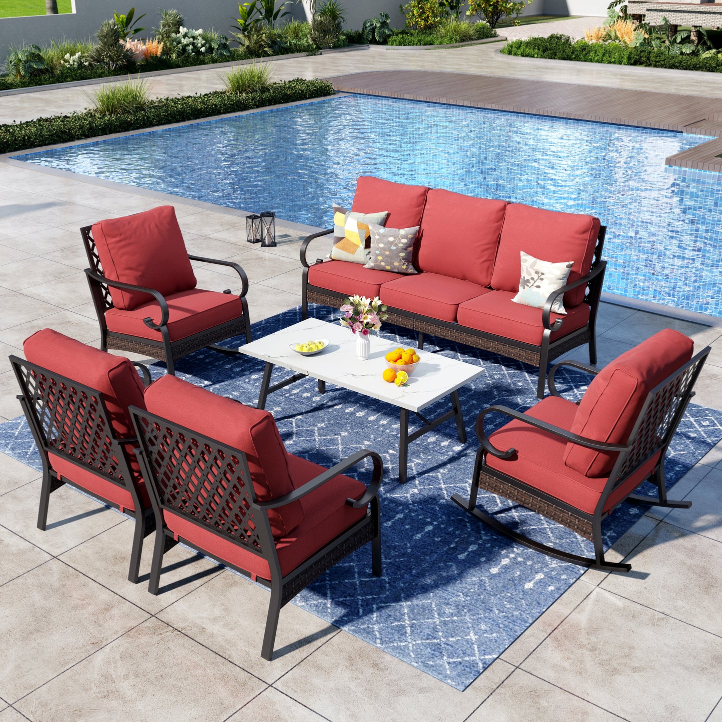Captiva Designs 6 Piece All Weather Wicker Metal Patio Outdoor Furniture Conversation Set