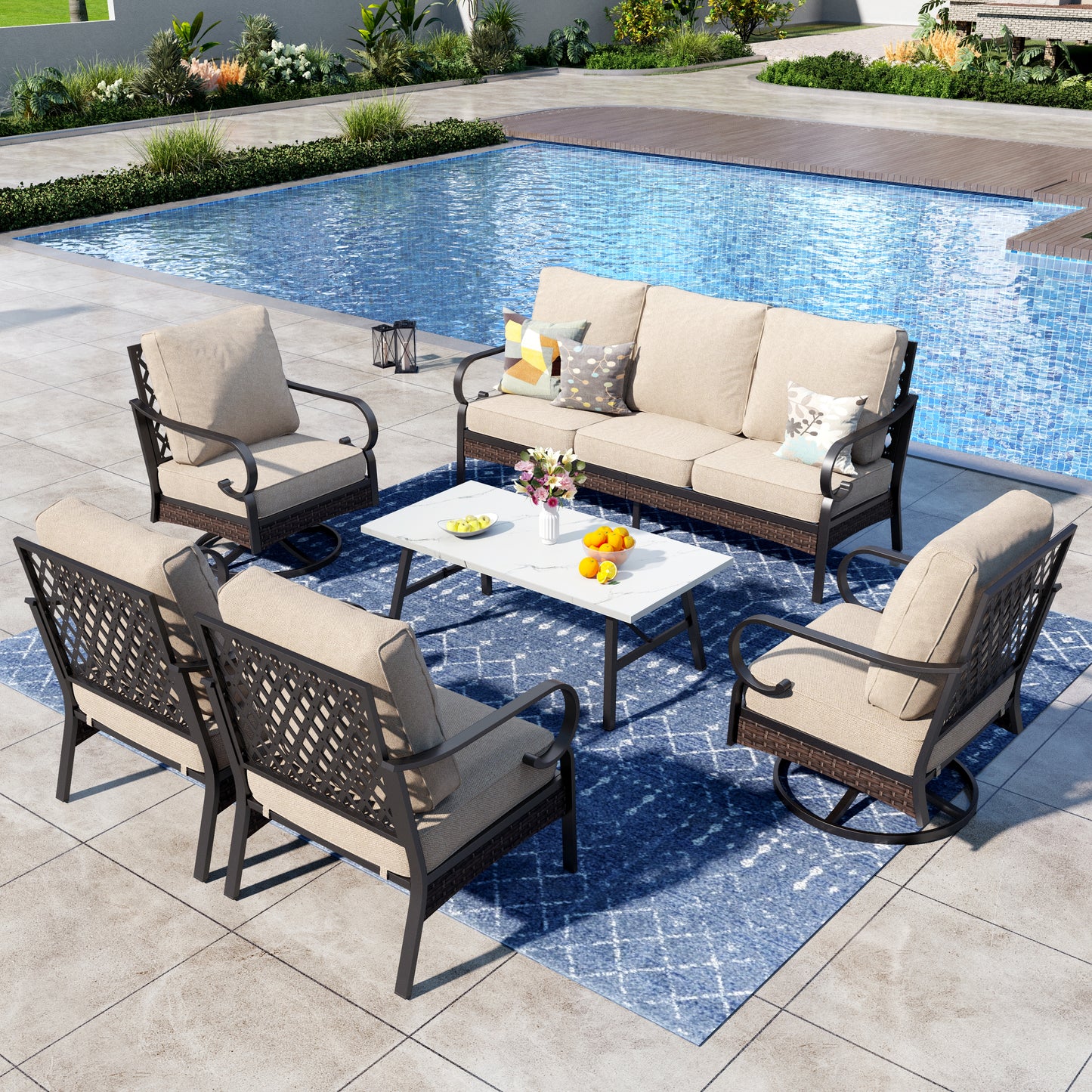 Captiva Designs 6 Piece All Weather Wicker Metal Patio Outdoor Furniture Conversation Set