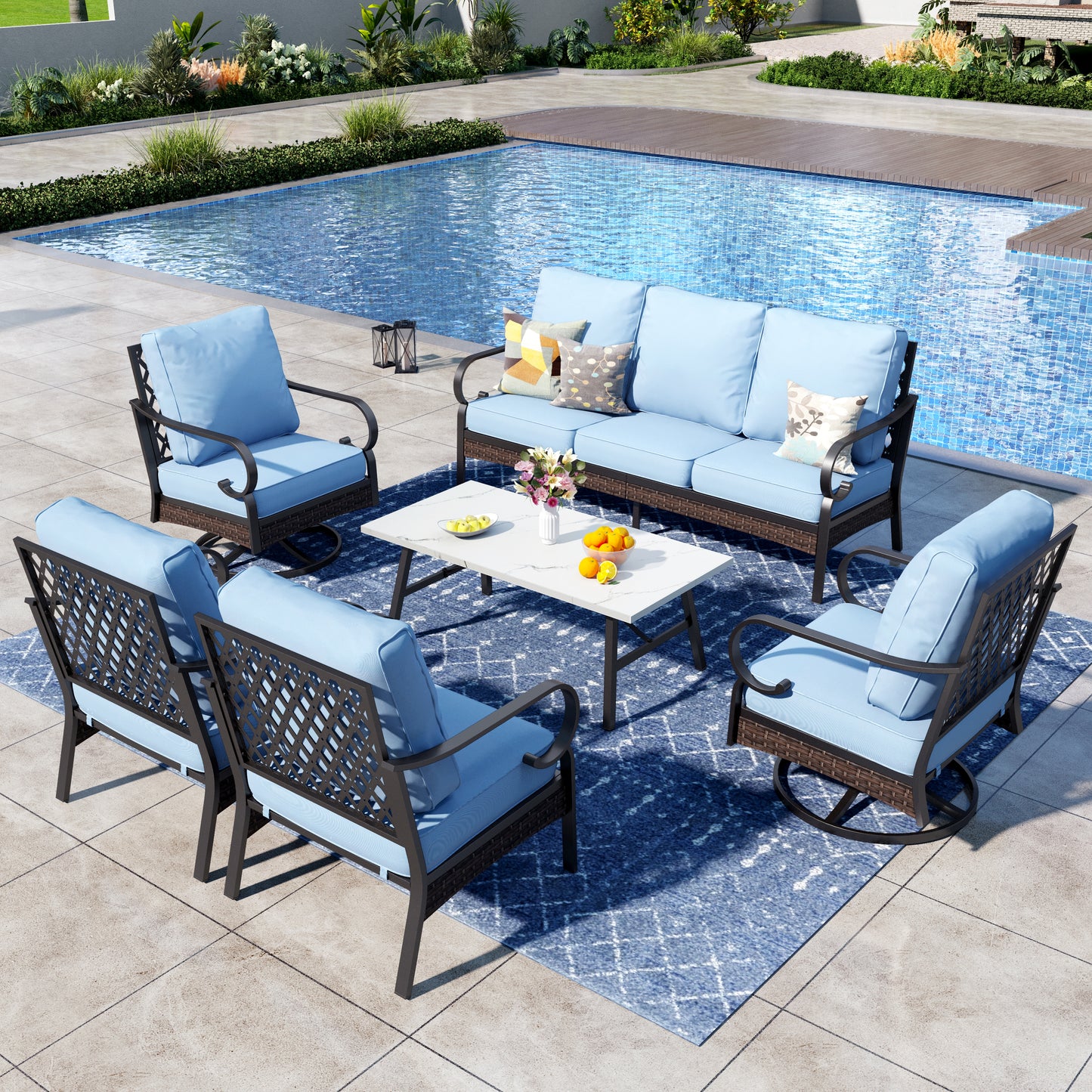 Captiva Designs 6 Piece All Weather Wicker Metal Patio Outdoor Furniture Conversation Set