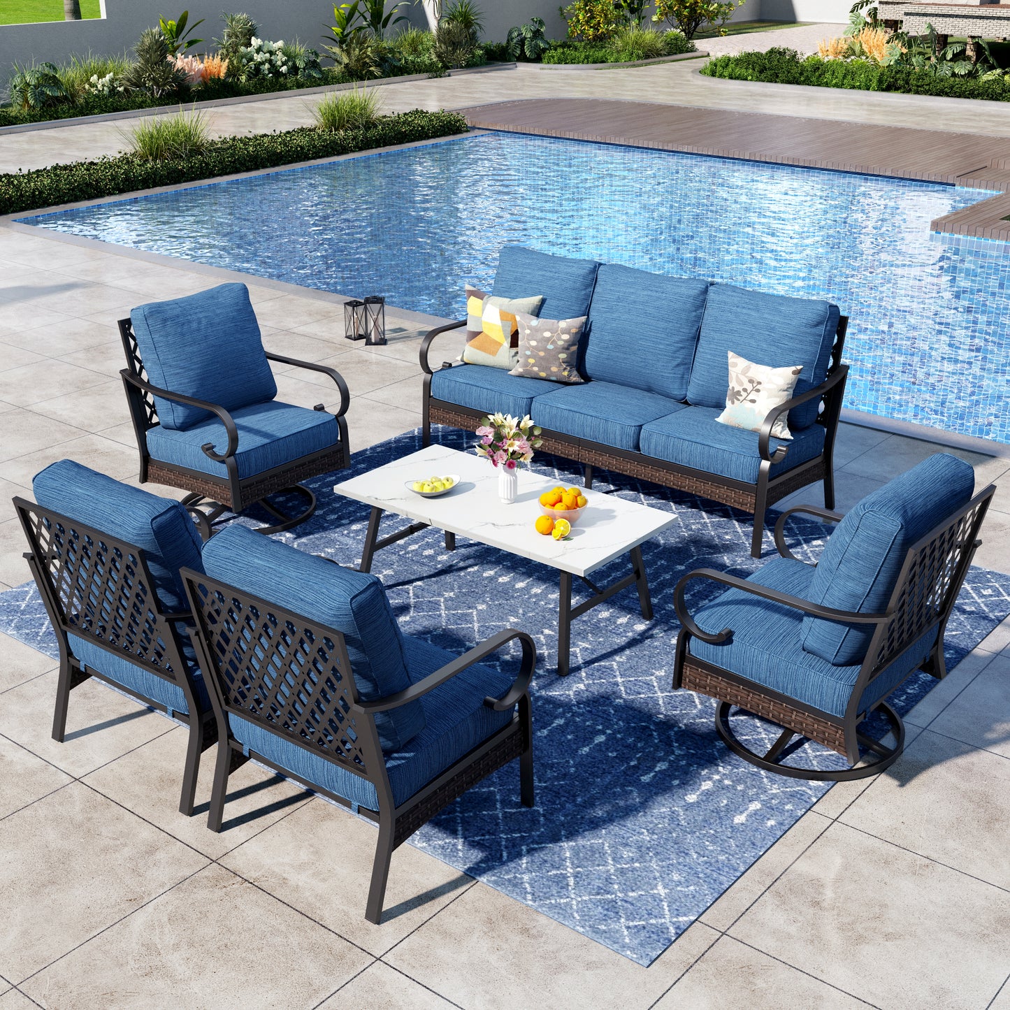 Captiva Designs 6 Piece All Weather Wicker Metal Patio Outdoor Furniture Conversation Set