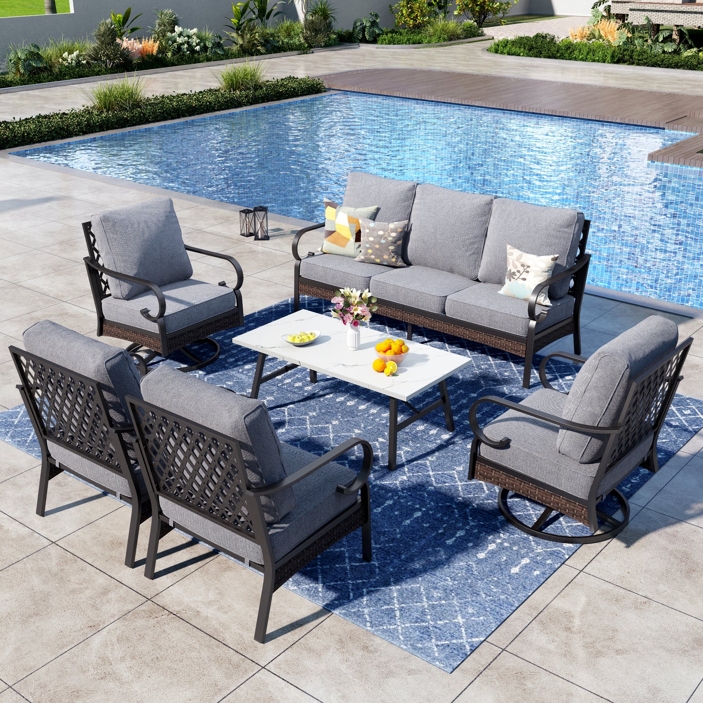 Captiva Designs 6 Piece All Weather Wicker Metal Patio Outdoor Furniture Conversation Set