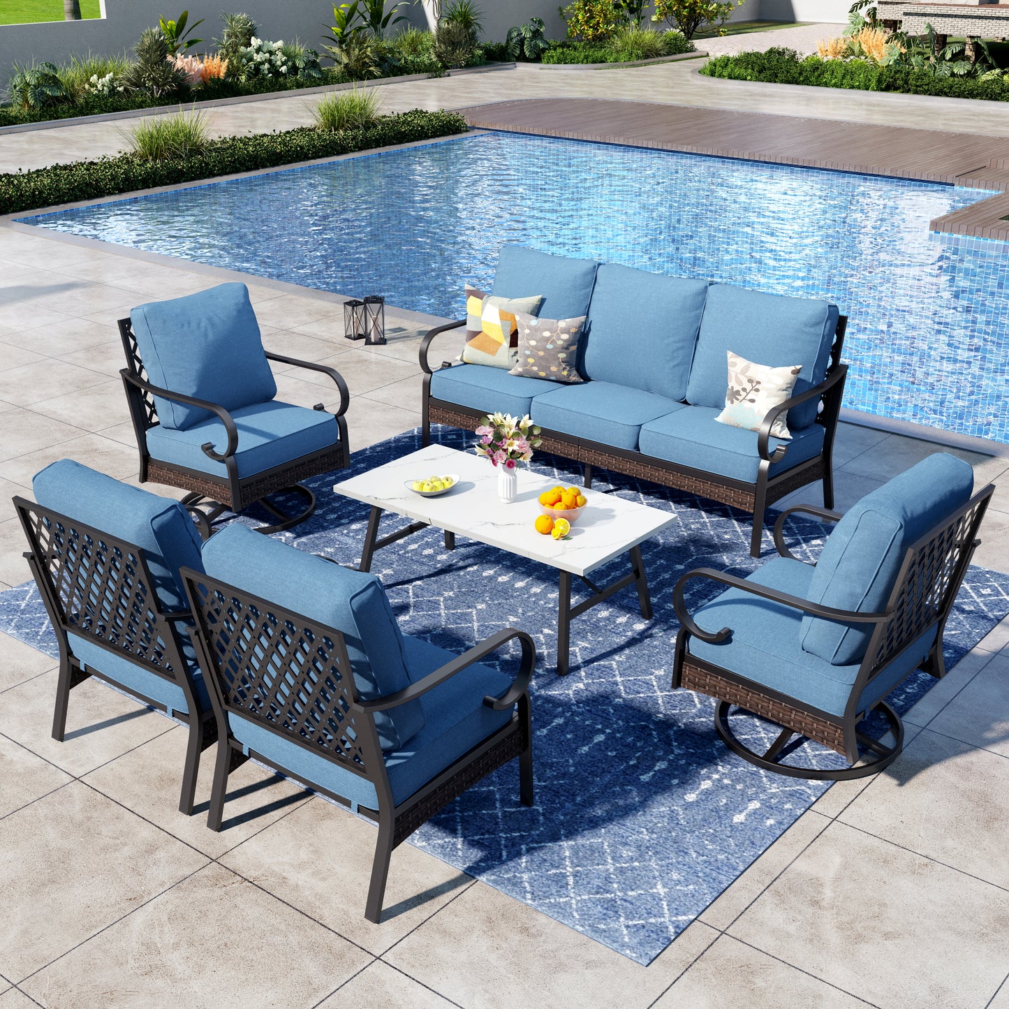 Captiva Designs 6 Piece All Weather Wicker Metal Patio Outdoor Furniture Conversation Set