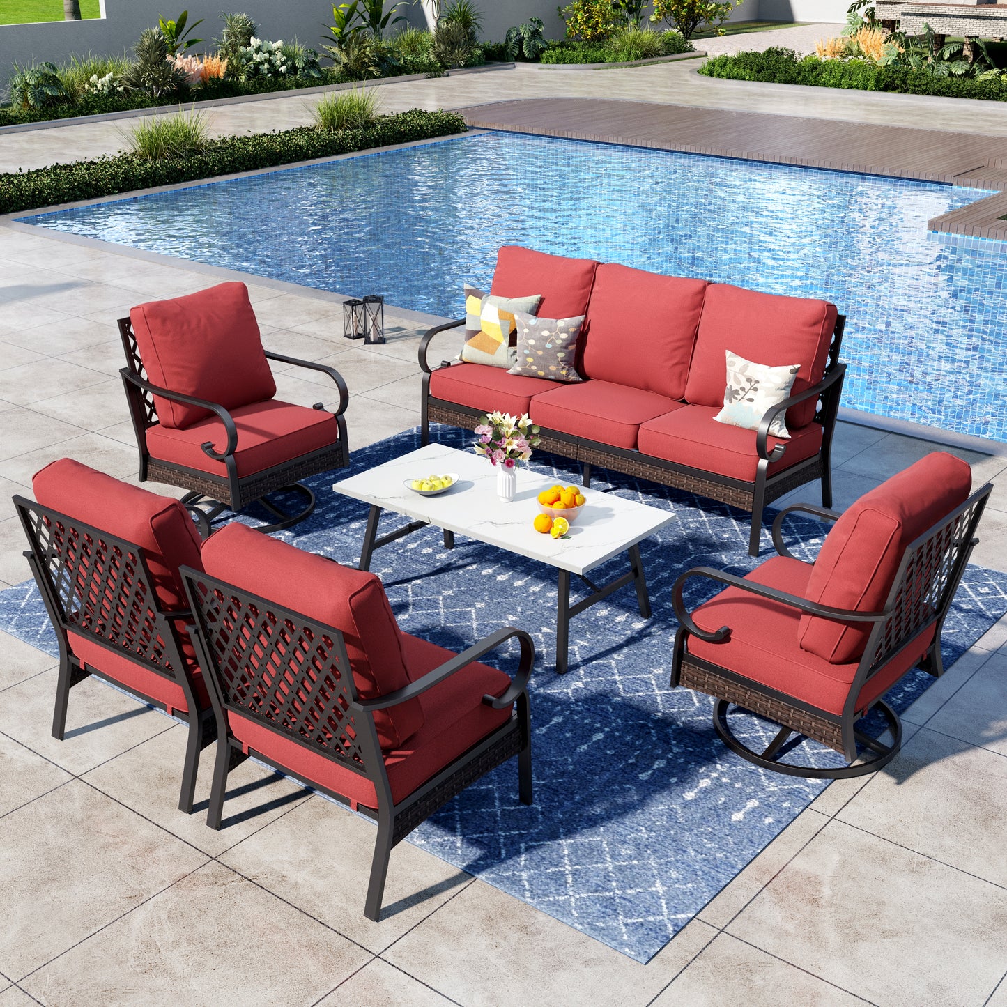 Captiva Designs 6 Piece All Weather Wicker Metal Patio Outdoor Furniture Conversation Set