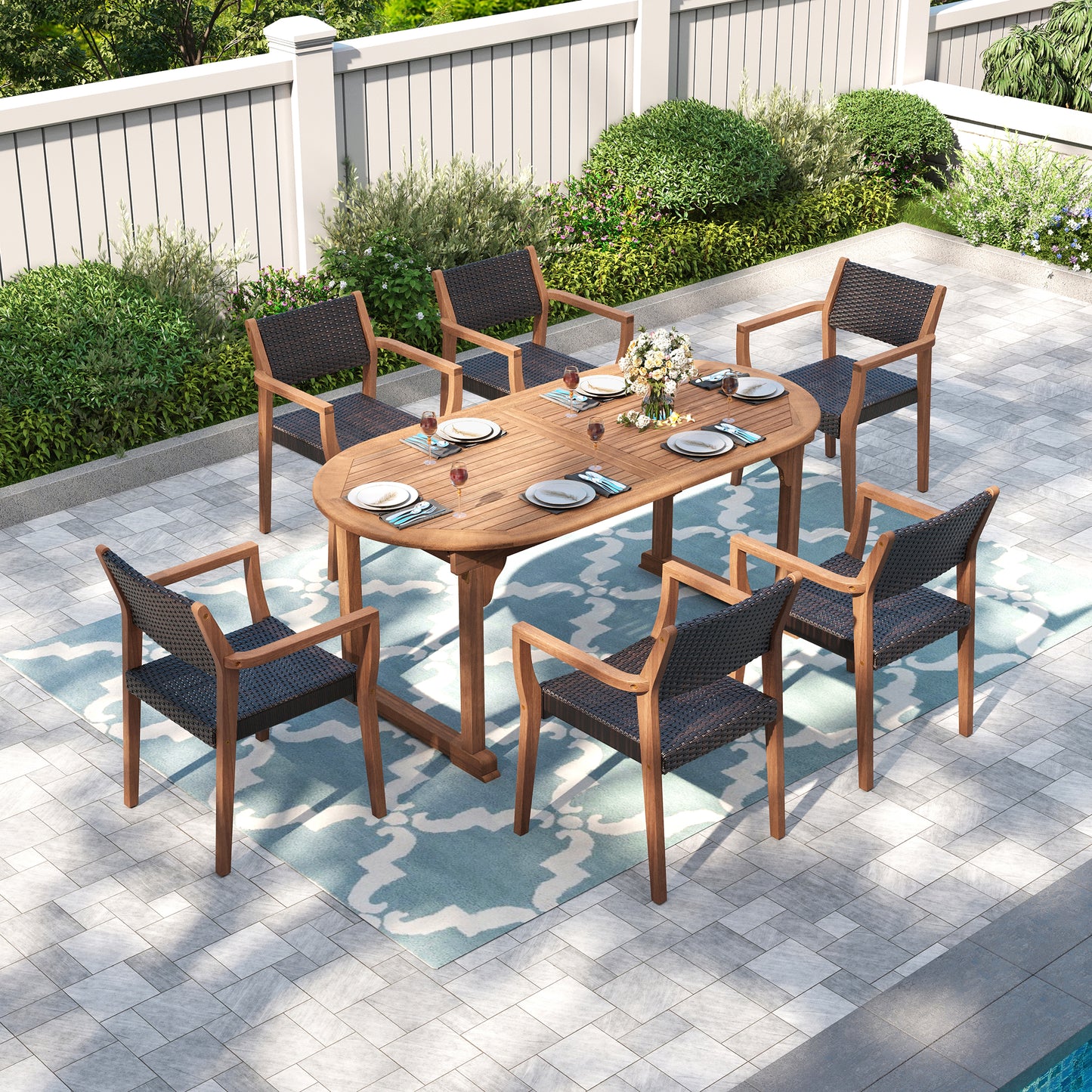 Captiva Designs 7pc Outdoor Patio Furniture Set with Rectangle Table and Armrest Chairs