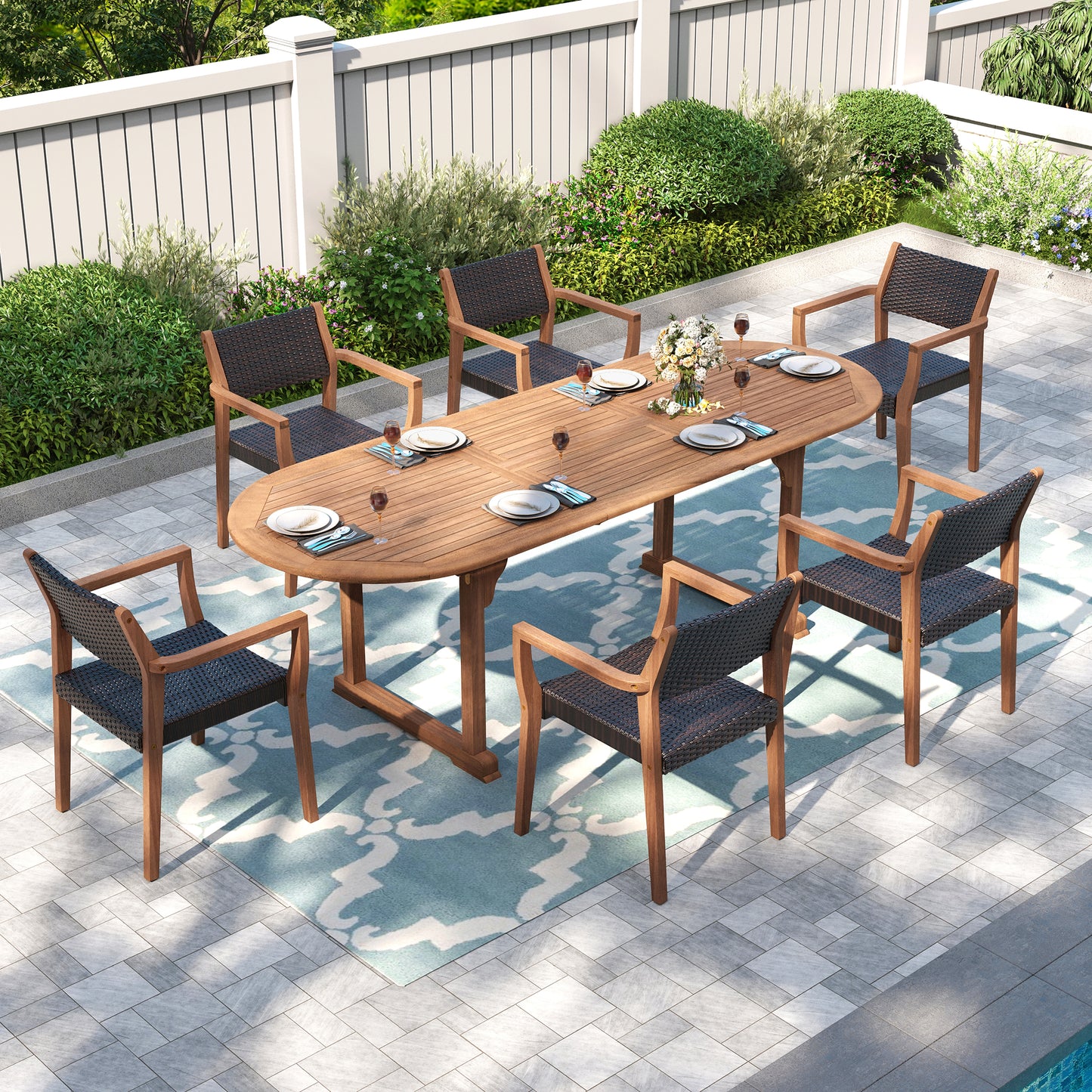 Captiva Designs 7pc Outdoor Patio Furniture Set with Rectangle Table and Armrest Chairs