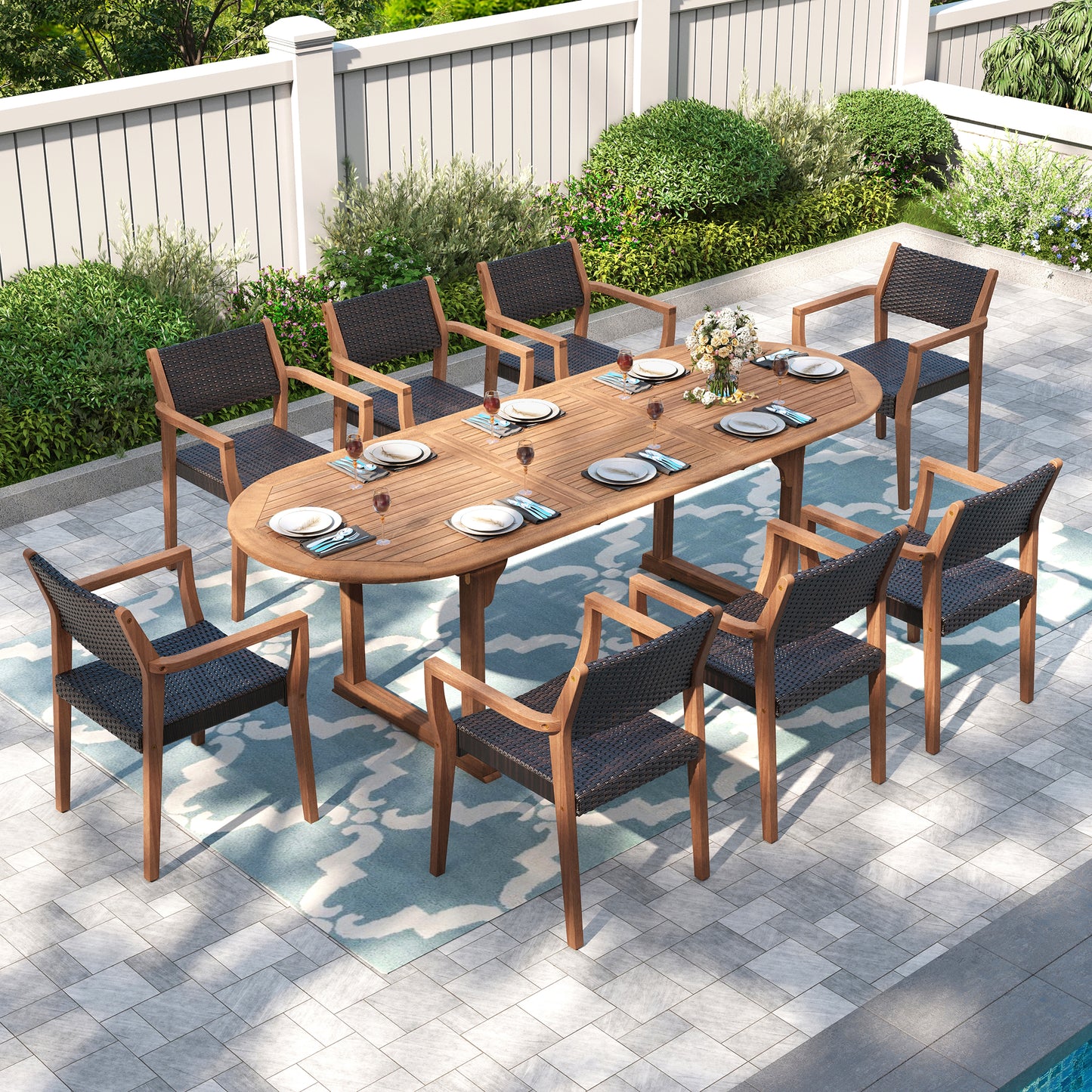 Captiva Designs 9pc Outdoor Patio Furniture Set with Rectangle Table and Armrest Chairs