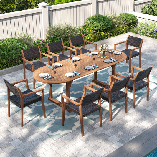 Captiva Designs 9pc Outdoor Patio Furniture Set with Rectangle Table and Armrest Chairs