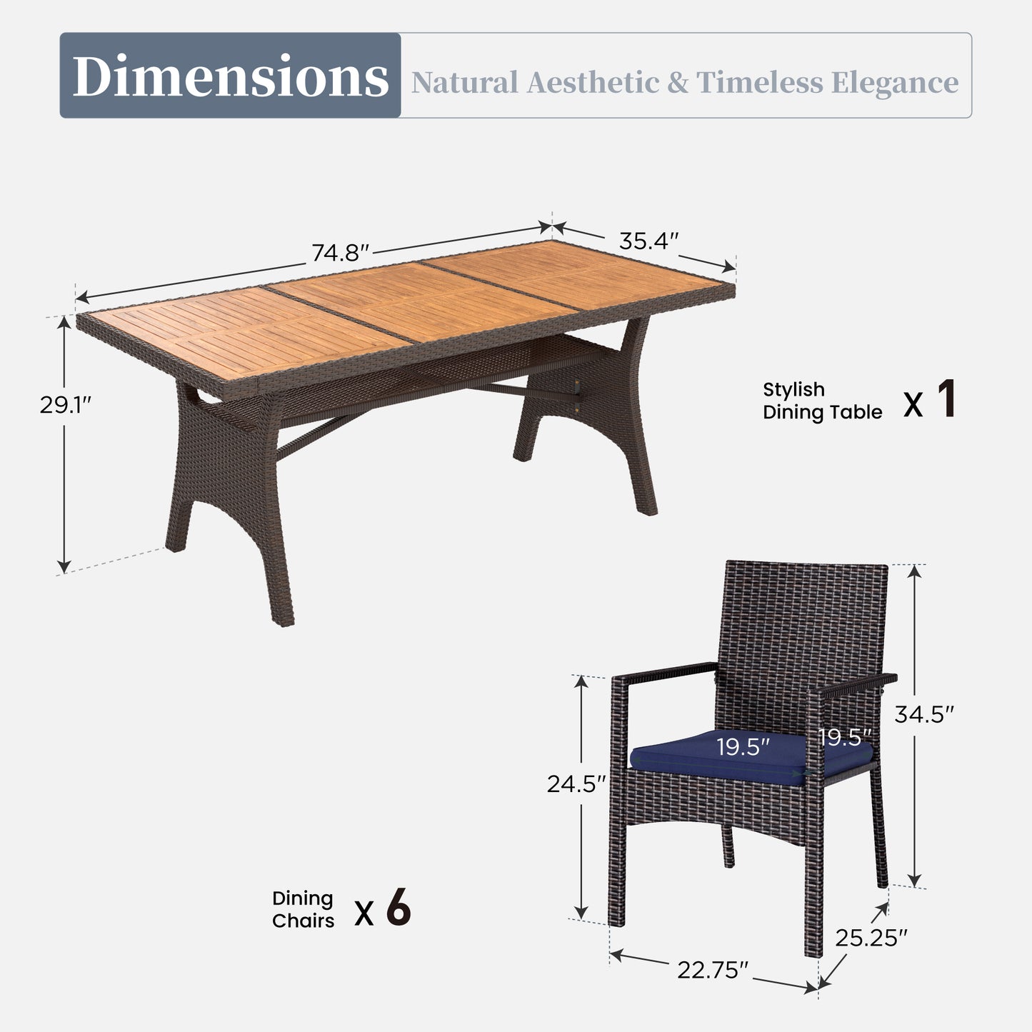 Captiva Designs 7pc Outdoor Patio Furniture Set with Rectangle Table and Armrest Chairs