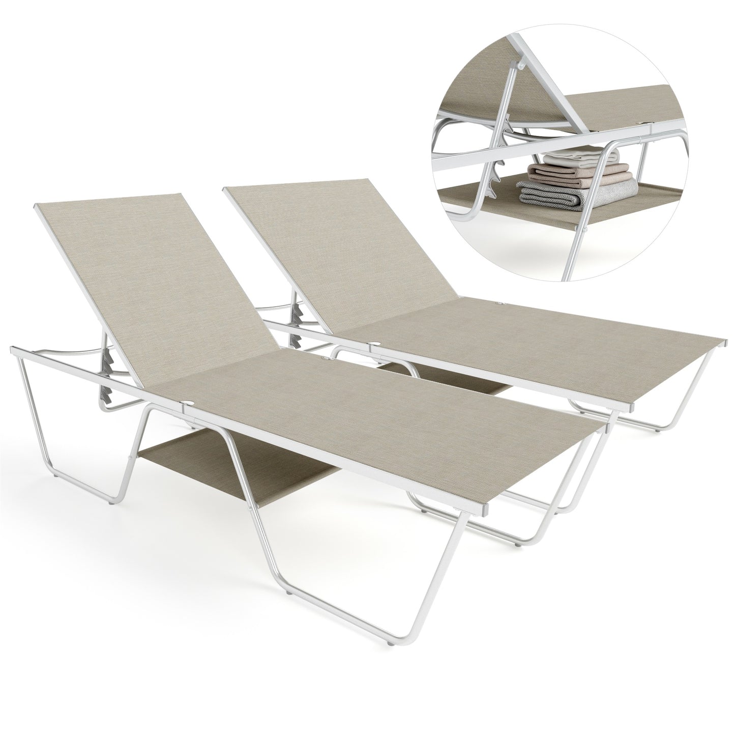 Captiva Designs Outdoor Chaise Lounge Chairs, Set of 2 – 78" Adjustable Reclining Patio Loungers with Sling Fabric, Poolside & Backyard, Gray