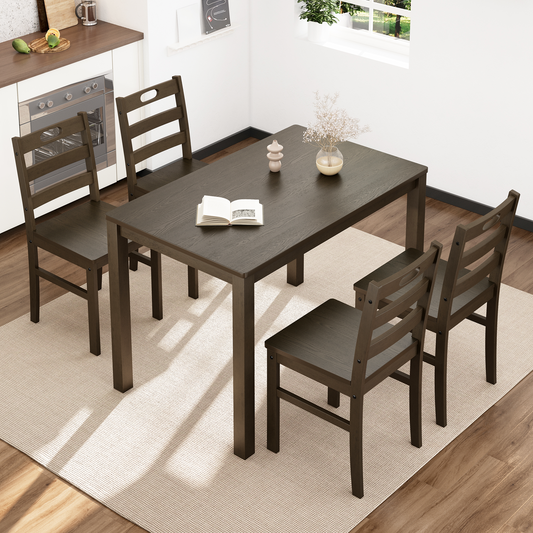 Captiva Designs 5 Pieces Dining Set with Solid Premium Rubberwood Rectangular Table & 4 Comfortable Chairs