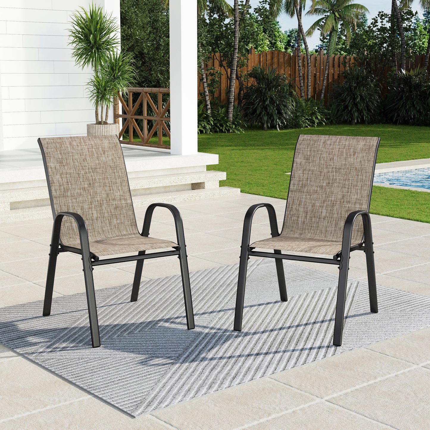 Captiva Designs Outdoor Patio Dining Steel Arm Chairs with Quick-dry Sling