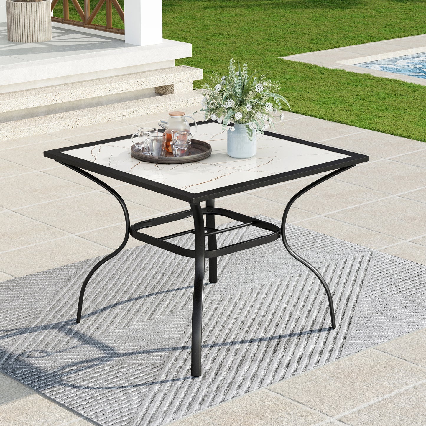 Captiva Designs 1 件装露台餐厅板顶圆桌，带伞孔