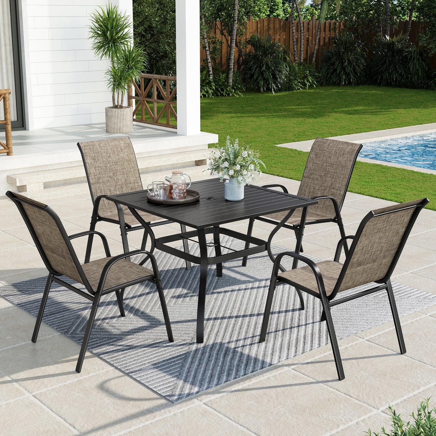 Captiva Designs Patio Dining Set with Steel Table & Quick-dry Sling