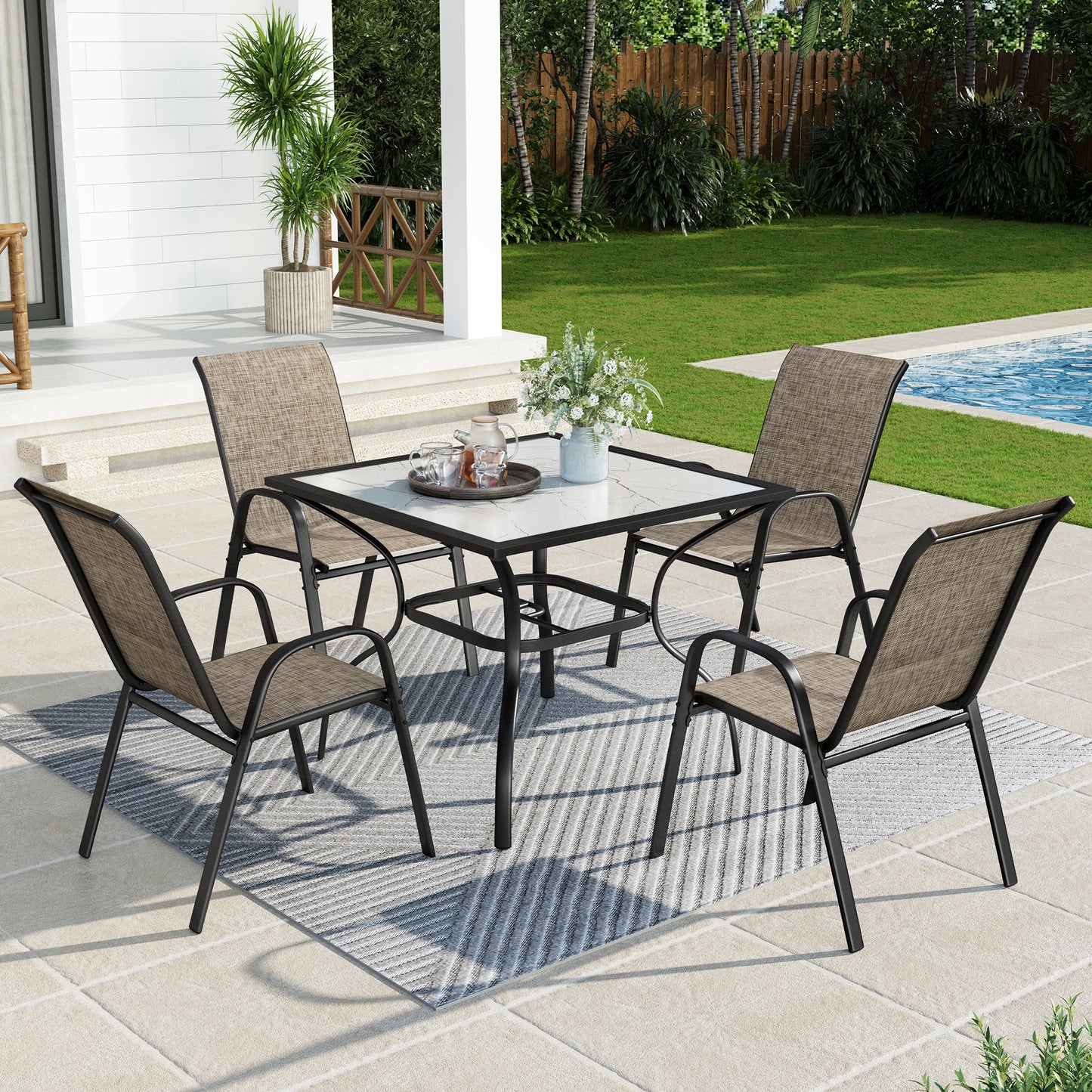Captiva Designs Patio Dining Set with Steel Table & Quick-dry Sling