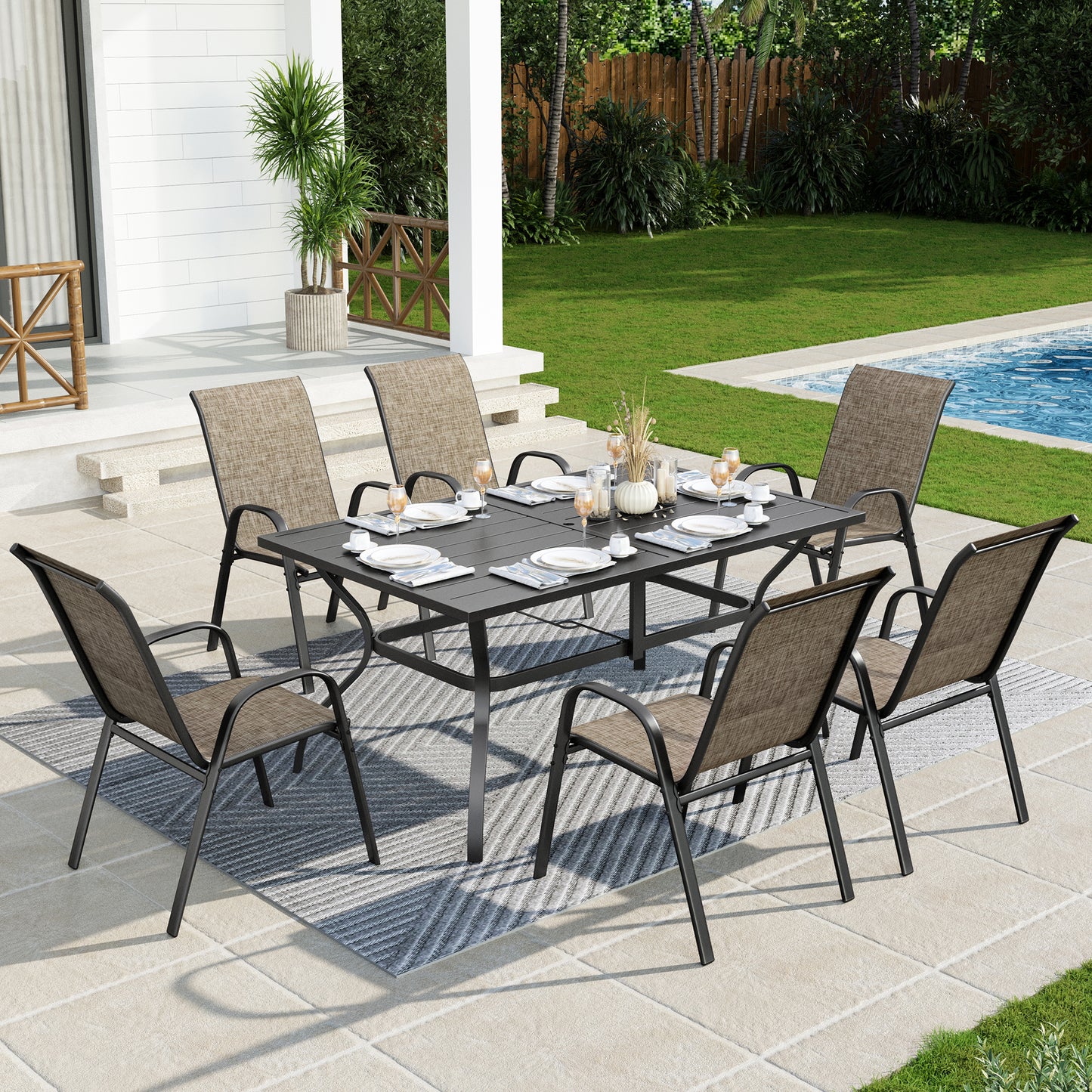 Captiva Designs Patio Dining Set with Steel Table & Quick-dry Sling