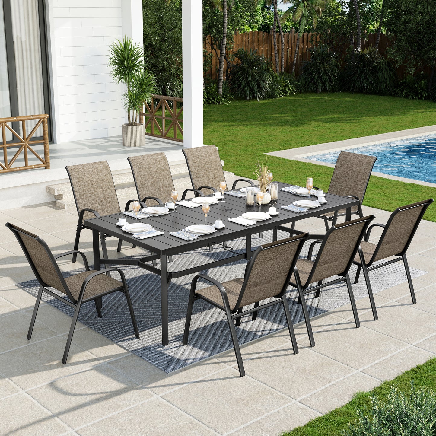 Captiva Designs Patio Dining Set with Steel Table & Quick-dry Sling