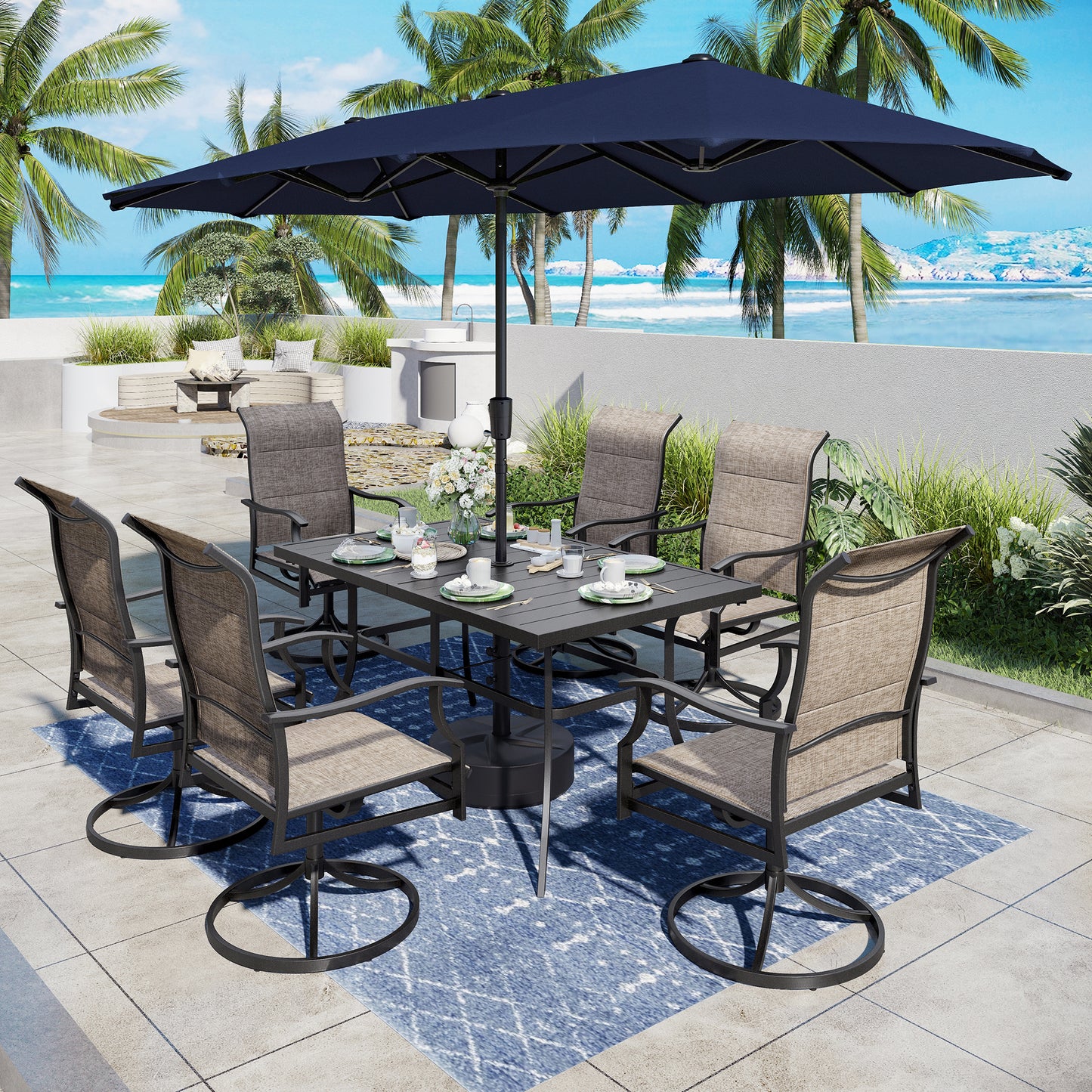 Captiva Designs 1 件式露台餐厅可扩展板条顶矩形可调节钢桌