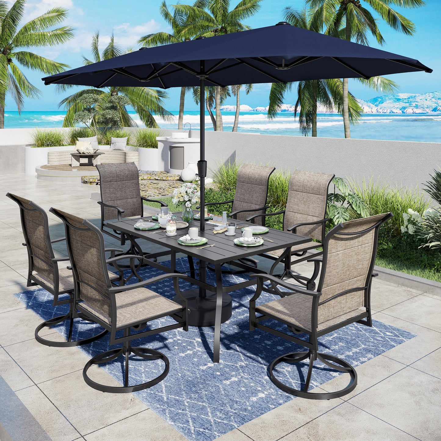 Captiva Designs 1 件式露台餐厅可扩展板条顶矩形可调节钢桌