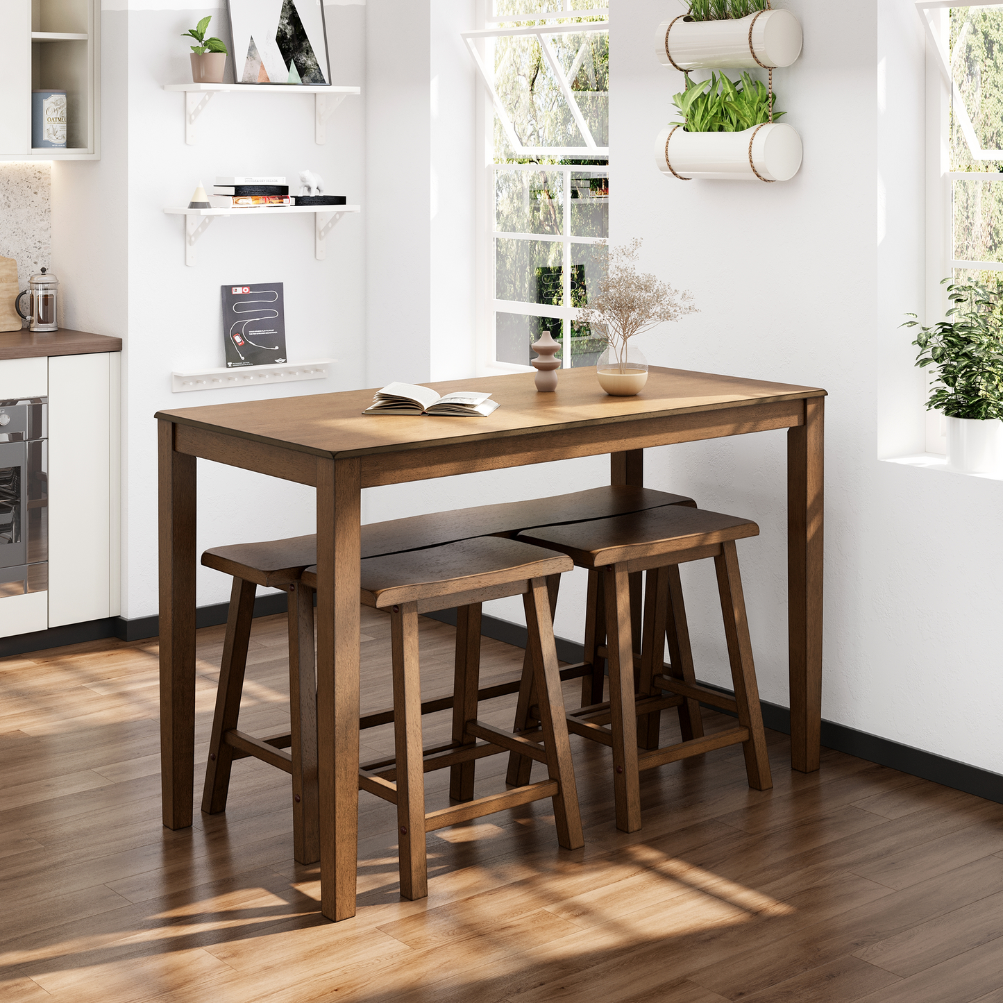 Captiva Designs 4 Piece Wood Dining Table Set with Rectangular Dining Table & Stools & Bench